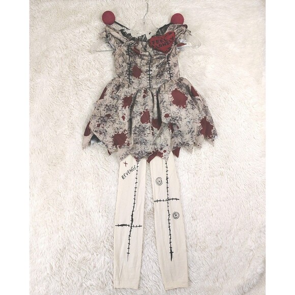NEW Kids Spooky Voodoo Doll Dress Halloween Costume Creepy Sz S (5-7) - Picture 3 of 9